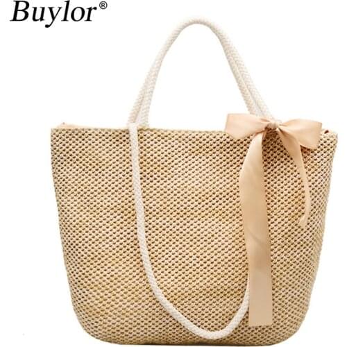 Buylor Women Handbag Round Straw Woven Shoulder Crossbody Large Capacity Beach Handbag Ladies Shoulder Bag