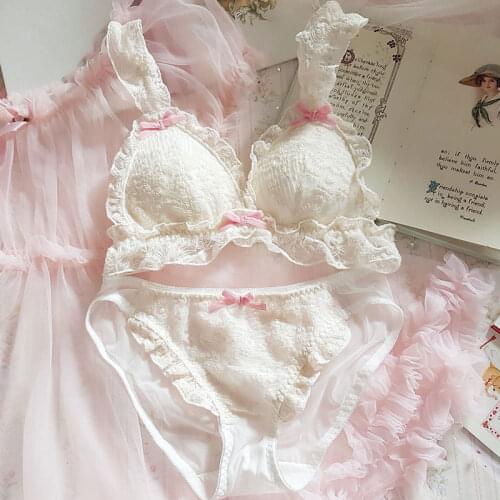 Japanese Lolita Young Girl Lace Bra & Brief Sets Soft Sister Panties and Bra Set Wire Free Underwear Women Lingerie Intimates