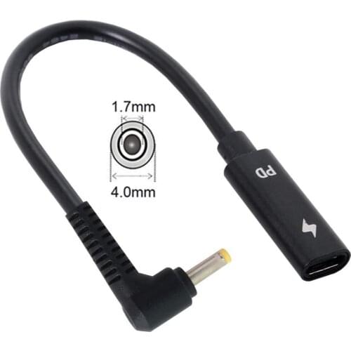 Type C USB-C Female Input to DC/Rectangle Power PD Charge Cable fit for Laptop 18-20V (4.0x1.7mm for HP)