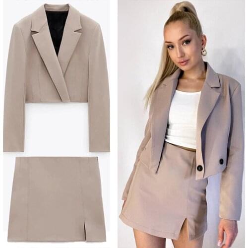 WESAY JESI Za Womens Summer Suit Blazer Suits With Skirt 2021 Simple Office Lady Casual Chic Slim Short Youth Women Suit