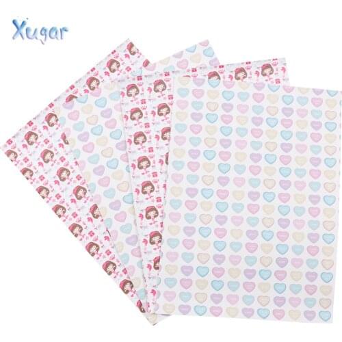 Xugar 22*30cm Heart Printed Faux Synthetic Leather Fabric Sheet, DIY Hair Bows Craft Handmade Sewing Materials For Home Decor