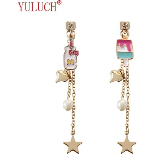 YULUCH Personality popular woman love star long zinc alloy chain bottle ice cream drink tassel pendant earrings jewelry gift