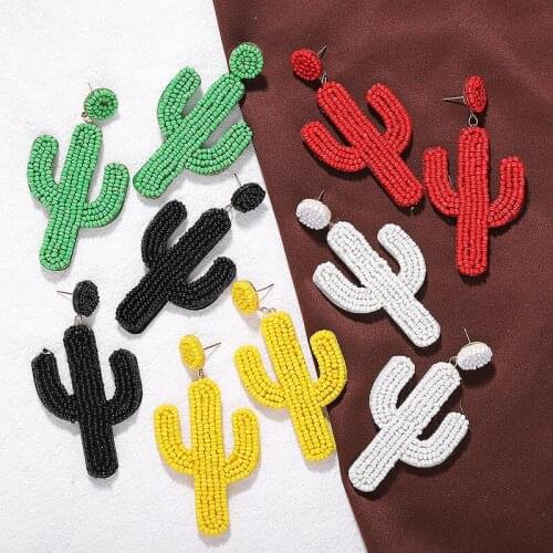 Statement Acrylic Bead Cactus Drop Earrings For Women Handmade Seed Beaded Tropical Fruit Dangle Earrings Cute Beach Jewelry