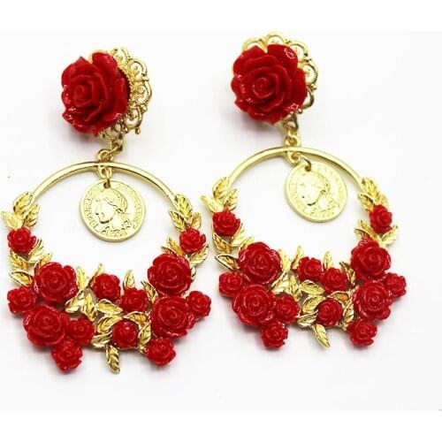 Fashion Brand Vintage Drop Earring Jewelry Baroque Wind Rose Flower Branch Dangle Earrings for Women 012