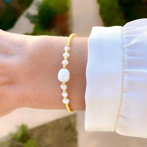 Fashion New Luxury Baroque Natural Freshwater Pearl Bracelet Female TOHO Beaded Golden Rice Bead Bracelets Handmade Jewelry