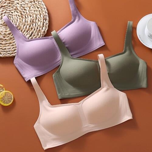 Wasteheart New Women Fashion Green Skin Purple Wireless Sexy Bras One-Piece Bras Bralette Underwear Seamless Female Bras A B