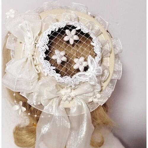 Girls Lolita Headdress Ribbon Bowknot Cosplay Royal Style Kawaii Flower Bows Headwear Vintage Bonnet Headpiece