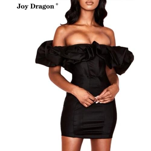 Women Fashion Summer Bodycon Dress Casual Party Solid Color Off Shoulder Slim Mini Dresses Evening Gown Clubwear Vetement Femme