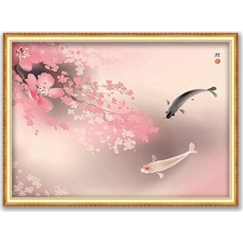 Animal Carp DIY Cross Stitch 11CT Embroidery Kits Craft Needlework Set Cotton Thread Printed Canvas Home Decoration New Design