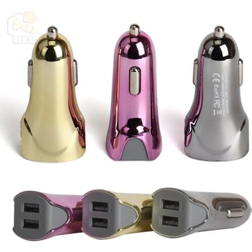 Factory out new Electroplating gold plating Shark style blink 5V 3.1A 2usb car charger adapter for iphone samsung huawei 100pcs