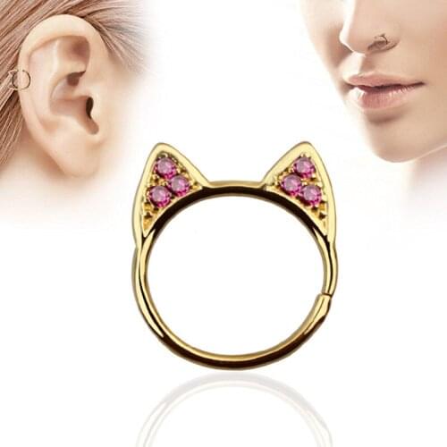 16G 1.2mm Sexy Cat Earring Nose Piercing Helix Crystal Cat Anodized Seamless Endless Tragus Cartilage Hoop Ring