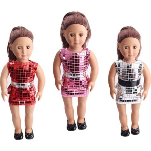 18 Inch American Doll Girls Club Sequined Dress Newborn Clothes Baby Toys Accessories Fit 40-43 Cm Boy Dolls Gift c117