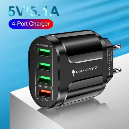 4 USB Fast Charge Quick Charge 3.0 Phone Charger Portable Wall Mobile Charge Adapter For iPhone Huawei Xiaomi Samsung