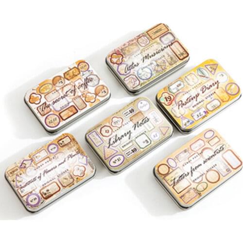 40Pcs Metal Box Scrapbooking Stickers Junk Journal Vintage Memo Stickers Deco Notes Paper Retro DIY Album Label Stickers Materia