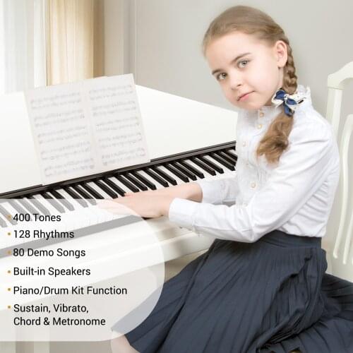 88 Keys Digital Electronic Piano Keyboard MIDI Output Built-in Stereo Speakers Light Strip with 400 Tones 128 Rhythms 80 Songs