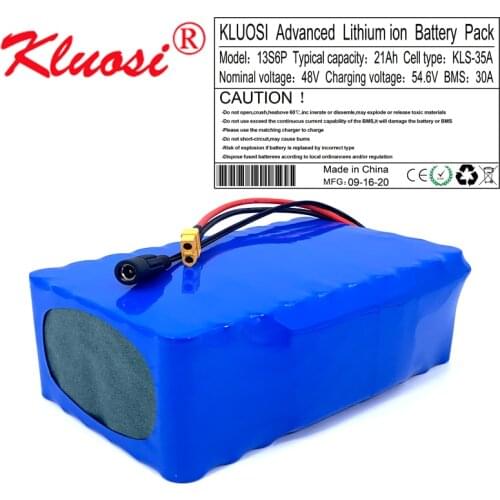 KLUOSI 13S6P 48V 21Ah 20Ah 48V Battery 54.6V Li-ion Battery Pack with 30A BMS for Motor Electric Scooter Vehicle Ebike Bicycle