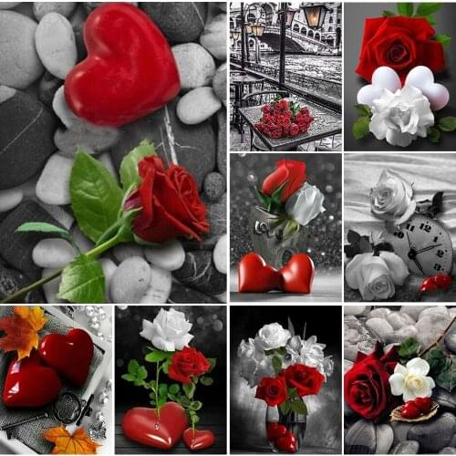 DIY 5D Diamond Painting Full Square Love Heart Picture Of Rhinestones Cross stitch Diamond Embroidery Rose Flower Diamond Mosaic