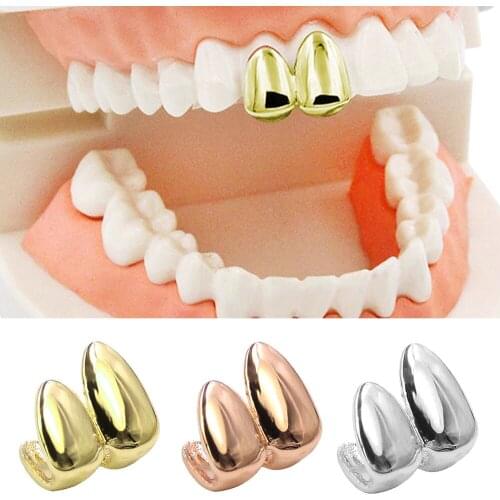 Besegad Vampire Top False Canine Teeth Caps Hip Hop Style Tooth Grill Denture Cap Toy Halloween Party Golden Silver Rose Plated