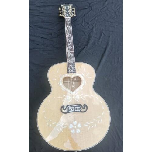 Free shipping custom shop heart jumbo 43 inches acoustic electric guitar qulted maple full white pearl solid wood vine acoustic