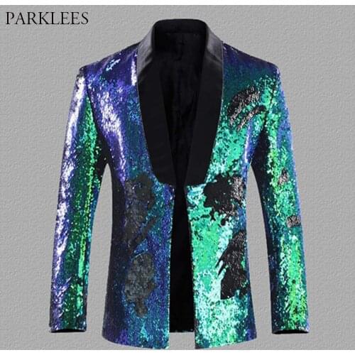Glitter Sequin Mens Blazer Jacket Shiny Flipping One Button Dress Suit Jacket Men Wedding Party Stage Show Cosplay Costume 5XL