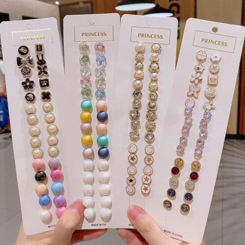 10Pcs/Pack Cute Mini Enamel Pins Pearl Neckline Brooches Collar Lapel Pin Buckle Rhinestons Fixed Invisible Brooch Jewelry Sets