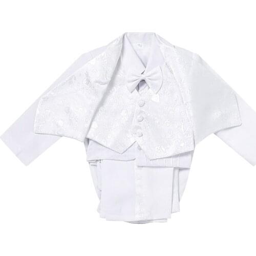 Little Boys Black Bow Tie Christening Suits Kids White Handsome Baptism Outfits Tuxedo Baby Boy Ceremony Birthday Party Clothing