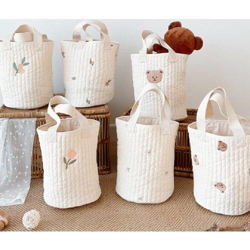 Baby Nursing Bottle Diaper Bags Outerwear Portable Bucket Bag Picnic Mommy Bag Embroidery Baby Stroller Storage Crib Bag Cotton