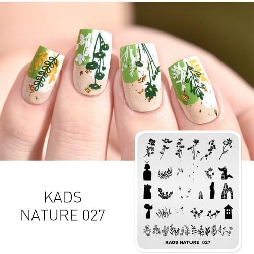 KADS Nail Art Stamping Plates Nature 027 Leaves Flowers Design Image Template Nail Stencil Manicure Overprint Stamping Nails