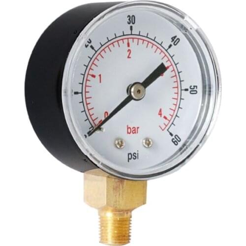 Pressure Gauge 52mm Dial 1/8" BSPT Vertical 0/15,30,60,100,160,300 PSI & Bar Bottom Mount