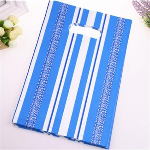 2017 New Design Hot Sale Wholesale 100pcs/lot 20*30cm Medium Luxury Simple Blue and White Line Fashion Gift Packaging Bag