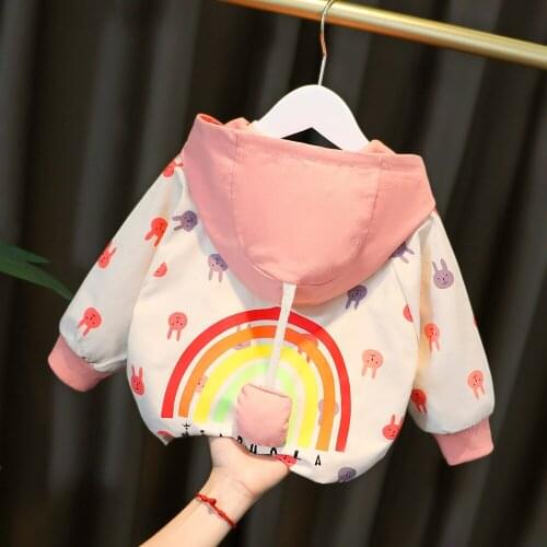 Baby Girls Coat Hooded Fashion Children Rainbow Jacket Windbreaker For Spring Autumn Kids Clothing Baseball Outwear 1-4Y