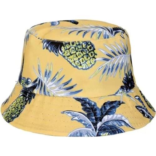 Summer Bucket Hats Women Men Pineapple Tree Print Cap Panama Hat Double-sided Wear Fishing Hat Fisherman Cap for Bob Femme Gorro