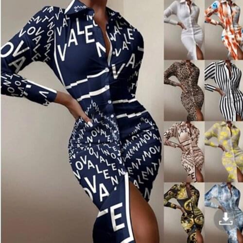Dress Women Long Sleeve Mid Fashion Print Shirts Elegant Ladies Splice Shirt Dress Irregular Party Dress womens flower letter