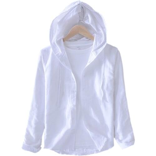 Striped Hooded Shirt for Men Long Sleeve Cotton Linen Tops Spring and Autumn New Japanese Fashion Casual Male Clothes Hemp Shirt