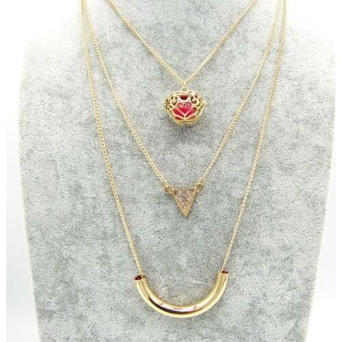 Popular Tribal Style Multi Layered Chain with Tube Triangle Charms Women`s Essential Oil Diffuser Necklace Jewellery