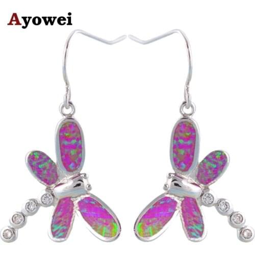 Appealing Dragonfly Design Most Popular online Purple Fire Opal Silver Stamped Fashion Jewelry Dangle Earrings for Ladies OE343A