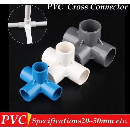 2pcs I.D 20-50mm PVC Pipe Fittings Stereoscopic 4 Ways Connector Home Garden Irrigation Hose Fittings Water Connectors DIY Tools