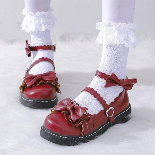 Spring Autumn Lolita Shoes Butterfly Knot Girls Shoes Round Toe Mary Jane Shoes Women Flats Ankle Strap Ladies Shoes Black 8210N