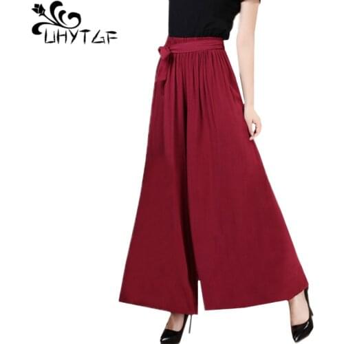 UHYTGF Summer pants woman fashion cotton linen casual wide-leg thin sweatpants women loose high-waist casual female trousers 866