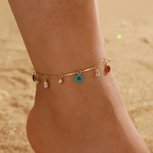 Kissme Cute Multicolor Enamel Doughnuts Charms Anklets For Women Gifts Delicate Crystal Gold Color Ankle Chains Fashion Jewelry