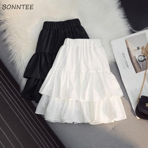 Skirts Women Kawaii Student Mini Ruffles Elastic Waist Cozy Streetwear Pure Hot Sale Ulzzang Girlish All Match Summer Trendy Ins