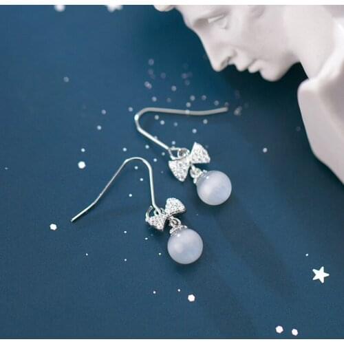 925 Sterling Silver Zircon Bowknot Piercing Stud Earrings For Women Girls Wedding Party Jewelry Pendientes eh045