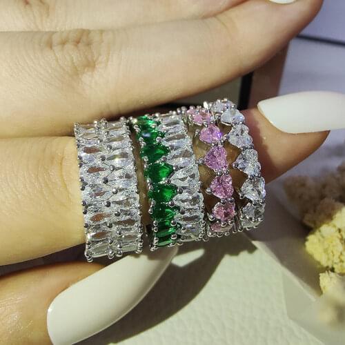 2pcs Per Set Luxury Pack Green 925 Sterling Silver Wedding Band Eternity Ring for Women Gift Finger Lots Jewelry R4578