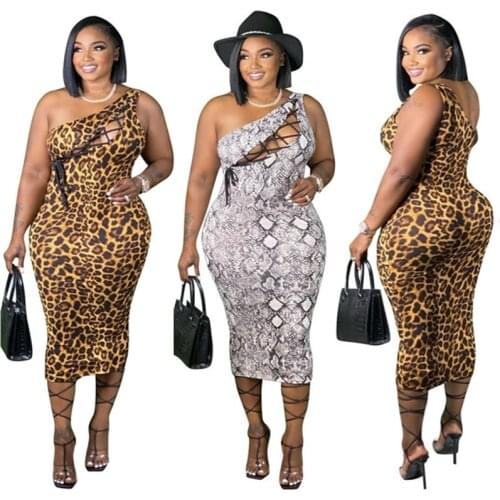 Wholesale Plus Size Dresses for Women Summer 2021 Leopard Print Casual Single Sleeve Bodycon Bandage New Maxi Dress Dropshipping