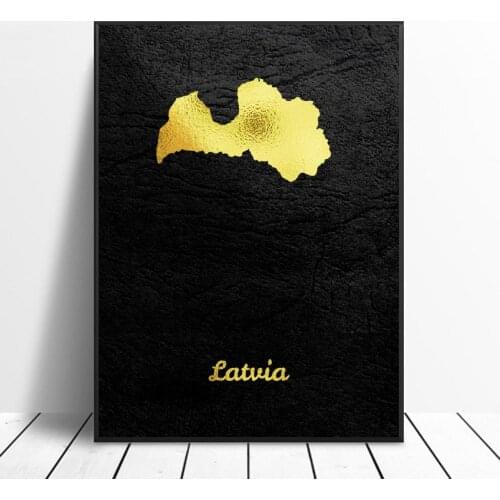 Golden Map Latvia Art Canvas Poster Home Decor Painting No Frame