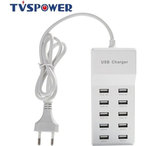 10 USB Charger Station Splitter 5V 2.4A Mobile Phone Charger HUB Smart IC Charge Universal Adapter for iPhone Samsung Mp3 Tablet