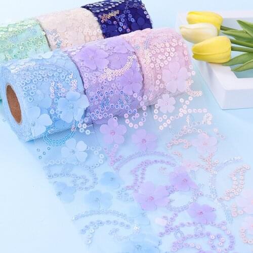 10Yards 8CM 3D Flower Glitter Tulle Roll Crystal Sequin Organza DIY Craft Wedding Home Birthday Decoration Bow Materia HM0000001
