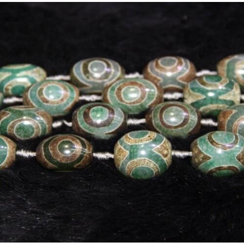 2strand 3 Green Eyes Mystical Stone Necklace Beads 15.5" Tibetan Women Dzi Beads Loose Gems Stone Beads Tibetan Gate Beads