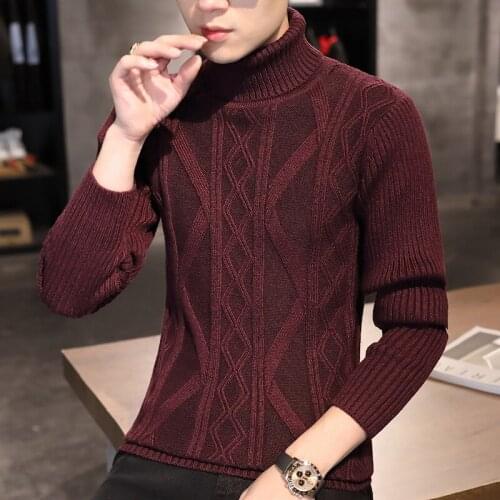 2020 autumn and winter new mens high neck sweaters Korean style slim handsome youth casual knitted sweaters