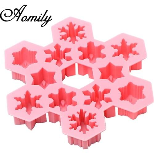 Aomily 12 Holes Snowflake Star Silicone Fondant Cake Chocolate Mould Soft Soap Ice Block Candle Molds Crafts DIY Forms Base Tool